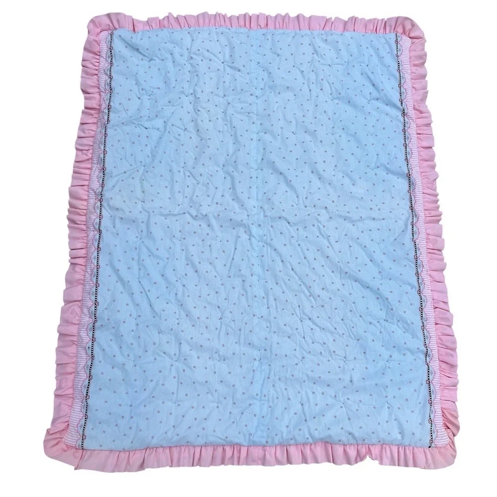 VTG 1991 Daisy Kingdom Honey Bunny Quilt 57x46 Hand Tied Ruffle Lace Trim Throw